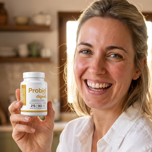 Carolina con su bote de Probioseries Digest
